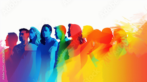 Vibrant LGBTQ Community Celebrating Diversity and Equality with Colorful Silhouette Vector Illustration of Homosexuals, Lesbians, and Gays