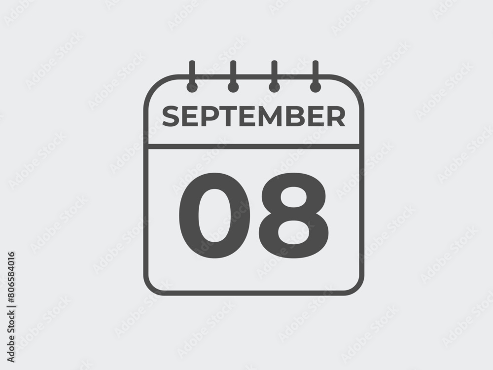 September 8 calendar reminder. 8 September daily calendar icon template. Calendar 8 September icon Design template. Vector illustration
September 8 calendar reminder. 8 September daily calendar icon template. Calendar 8 September icon Design template. Vector illustration