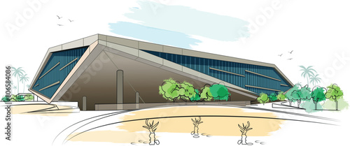 Beautiful View of Qatar National Library in Education City Qatar. World tourism day