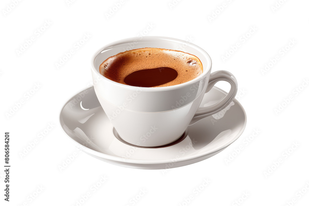 Elixir of the Morning: A Serene Cup of Coffee on a Delicate Saucer on White or PNG Transparent Background. Elixir of the Morning: A Serene Cup of Coffee on a Delicate Saucer on White or PNG Transparent Background.