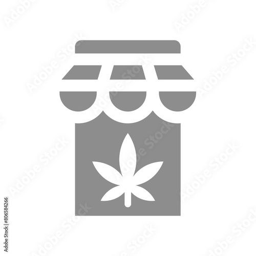 Cannabis store vector icon. Marijuana shop with storefront and leaf.