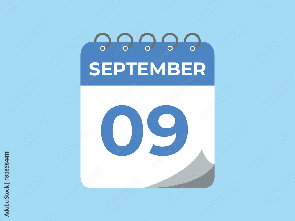 September 9 calendar reminder. 9 September daily calendar icon template. Calendar 9 September icon Design template. Vector illustration
September 9 calendar reminder. 9 September daily calendar icon template. Calendar 9 September icon Design template. Vector illustration