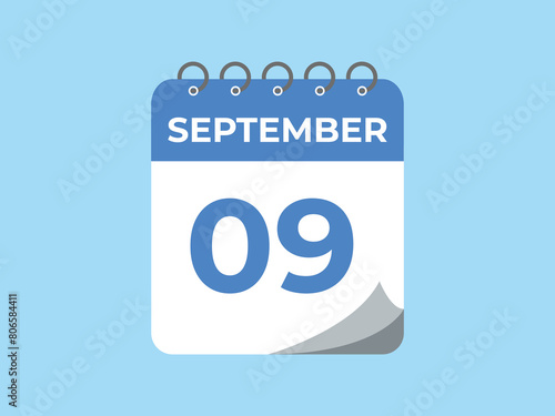 September  9 calendar reminder. 9 September  daily calendar icon template. Calendar 9 September  icon Design template. Vector illustration
