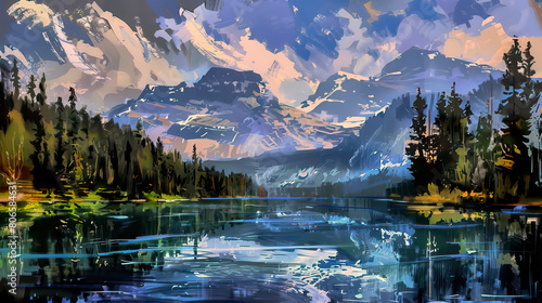 Majestic mountain landscape with serene lake © Frank