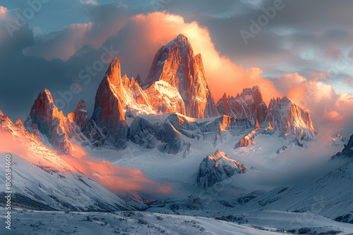 sunset in the mountains. Created with AI