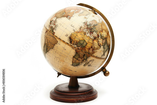 An antique world globe with a classic map