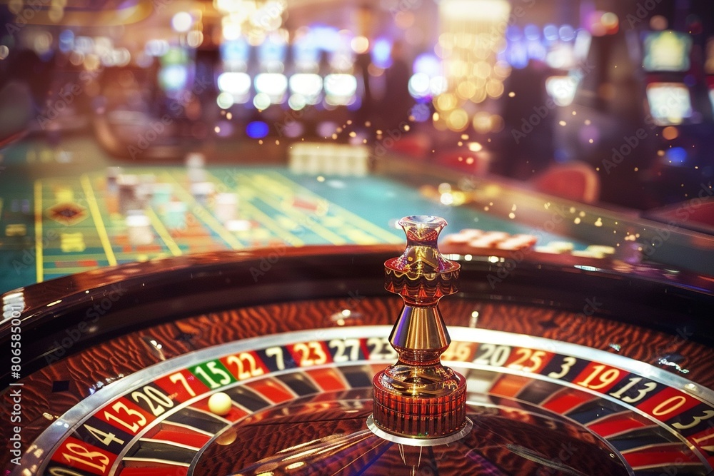 A dynamic photo capturing the suspenseful moment a roulette ball is about to land, with a crowd watching eagerly, colorful betting chips scattered across the table, in a brightly lit casino A dynamic photo capturing the suspenseful moment a roulette ball is about to land, with a crowd watching eagerly, colorful betting chips scattered across the table, in a brightly lit casino