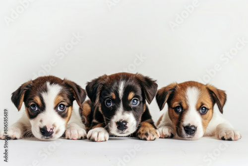 Three puppies posing with tilted heads