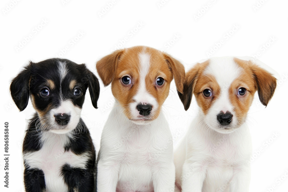Three puppies posing with tilted heads