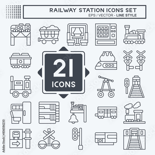 Icon Set Railway Station. related to Train Station symbol. line style. simple design illustration