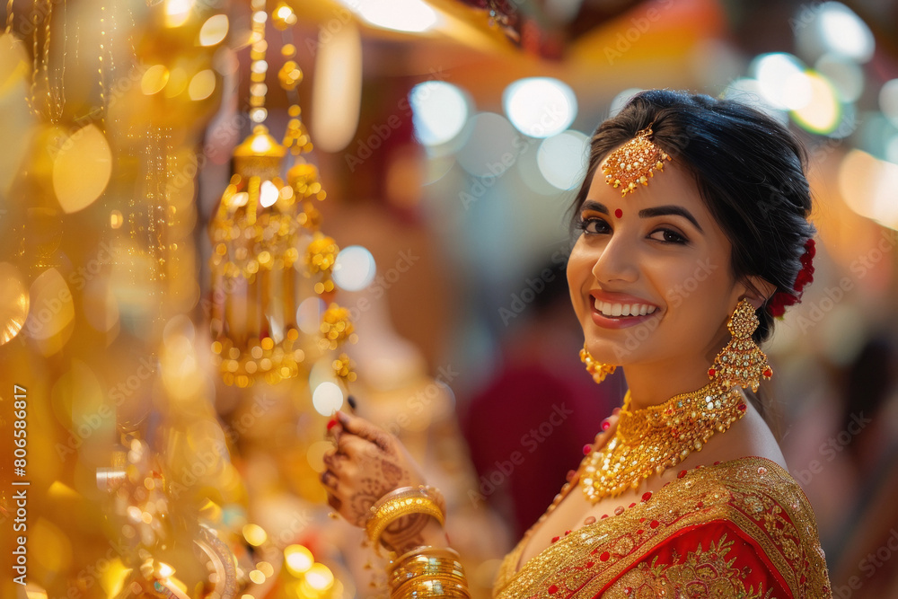 beautiful india woman smiling wearing gold jewelry beautiful india woman smiling wearing gold jewelry
