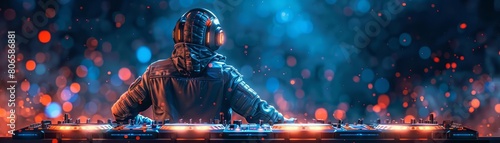 Futuristic cool wallpaper of a robot DJ spinning decks at a highenergy club scene with dynamic lighting photo