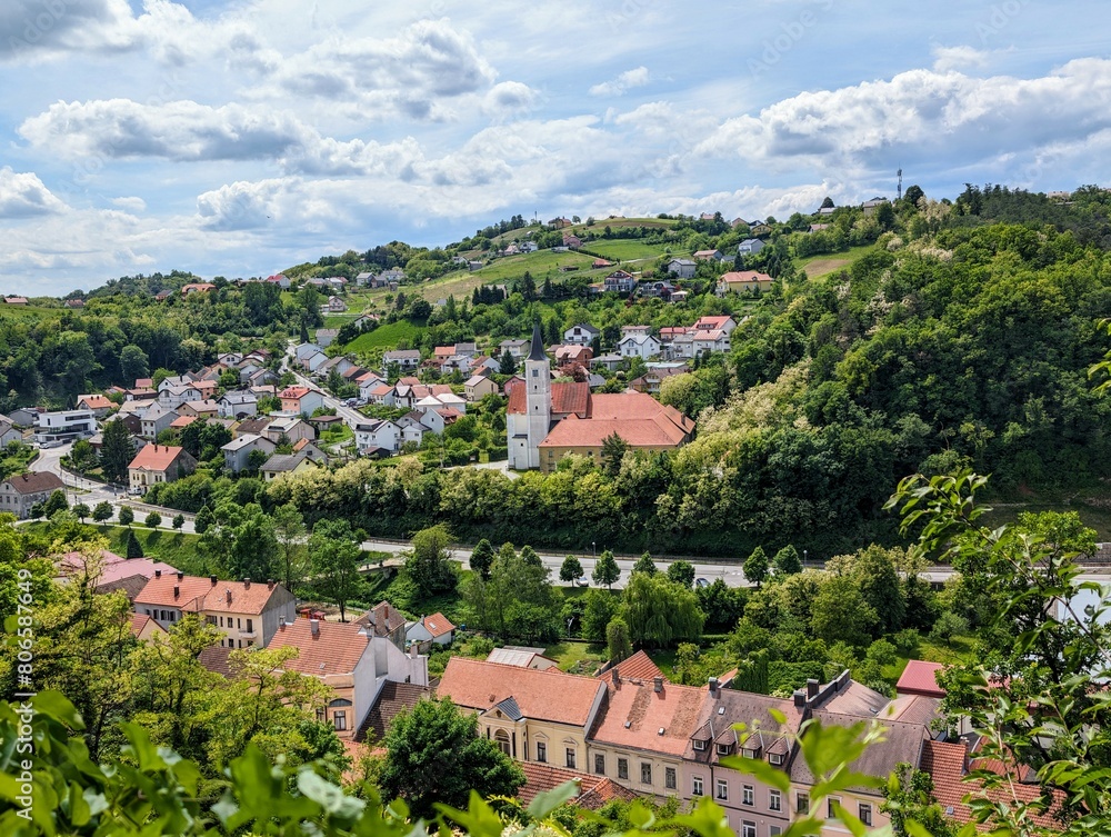 Fototapeta premium Franciscan monastery and Saint Catherine's Church surrounded by forest at Krapina, Croatia , county Hrvatsko zagorje