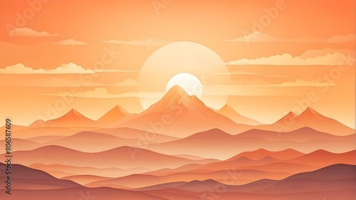 soft orange background  soft orange sunset  mountain  vector style