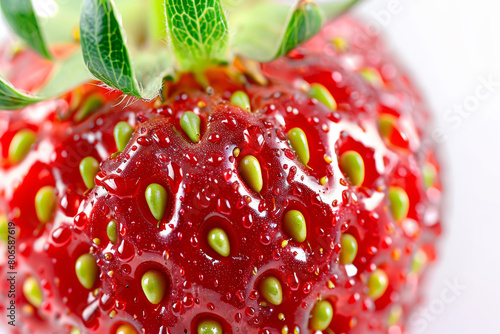 Wallpaper Mural A close up of a red strawberry with green leaves Torontodigital.ca