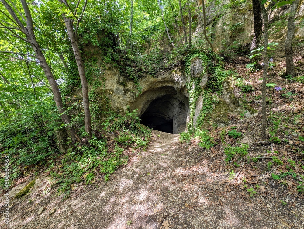 Cave entrance at Stari Grad in old historic city Krapina, Croatia