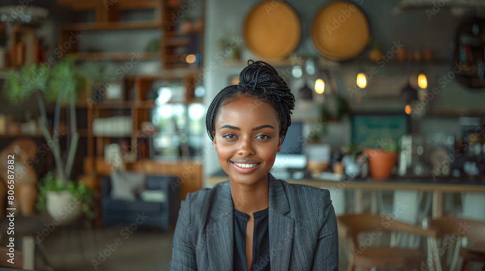 Fototapeta premium An african american woman in a cafe.
