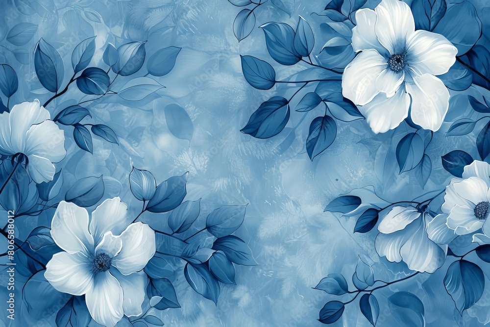 Elegant blue background with a delicate floral pattern in lighter blue shades, adding a touch of sophistication Elegant blue background with a delicate floral pattern in lighter blue shades, adding a touch of sophistication