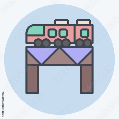 Icon Bridge Over The River Train. related to Train Station symbol. color mate style. simple design illustration