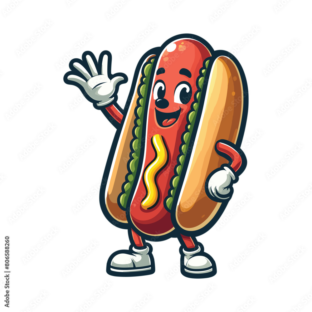 Hotdog mascot design waving hand vector illustration Hotdog mascot design waving hand vector illustration