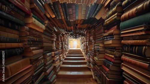 A magical bookshelf where each book spine is a doorway into another literary world