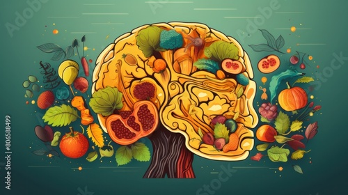 Brain food for brain health to boost nutritious brain power Illustration