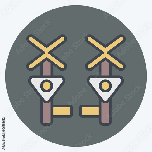 Icon Level Crossing. related to Train Station symbol. color mate style. simple design illustration