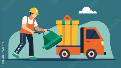 A worker using a heavyduty machine to compact waste and minimize the volume of waste before sending it for recycling reducing the amount of space. Vector illustration