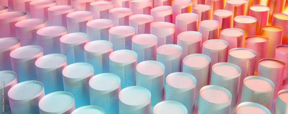 Obraz premium A simple grid pattern of cylinders and squares on a pastel background, giving a sense of rhythm and structure