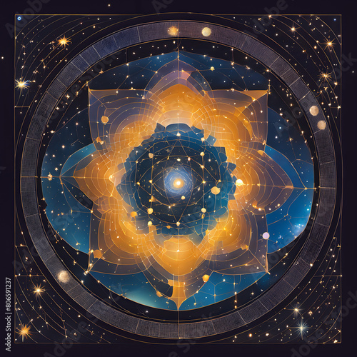 Cosmic Mandala Art with Celestial Bodies and Starry Design