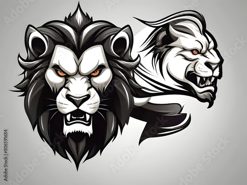 Lion illustration head logo. Set lion silhouette. Minimalist and Flat Logo. Isolated vector image, head lion logo vector, animal theme, wildlife logo. photo