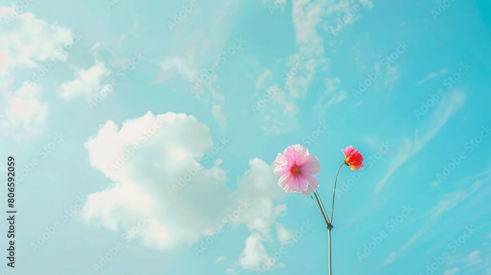 Obraz premium Serene Blue Sky with Delicate Pink and Blue Ribbon: Symbol of Hope and Unity in Fertility Journey