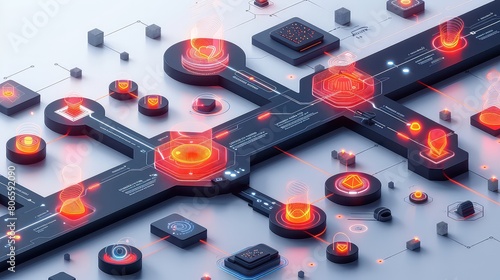 Wallpaper Mural Futuristic computer technology elements with 3d rendering Torontodigital.ca