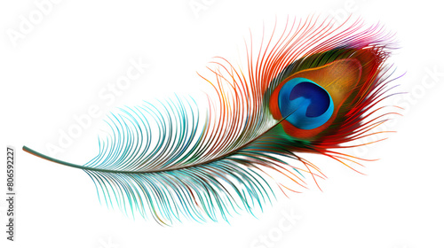 A vibrant peacock feather with exquisite details isolated on a white transparent background