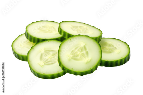 Ethereal Dance of Cucumber Slices on White or PNG Transparent Background.