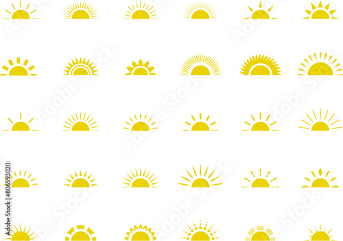Yellow half sun vector icon logo . 