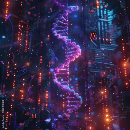 Futuristic DNA Helix Emerging from a Hightech Background Generative ai