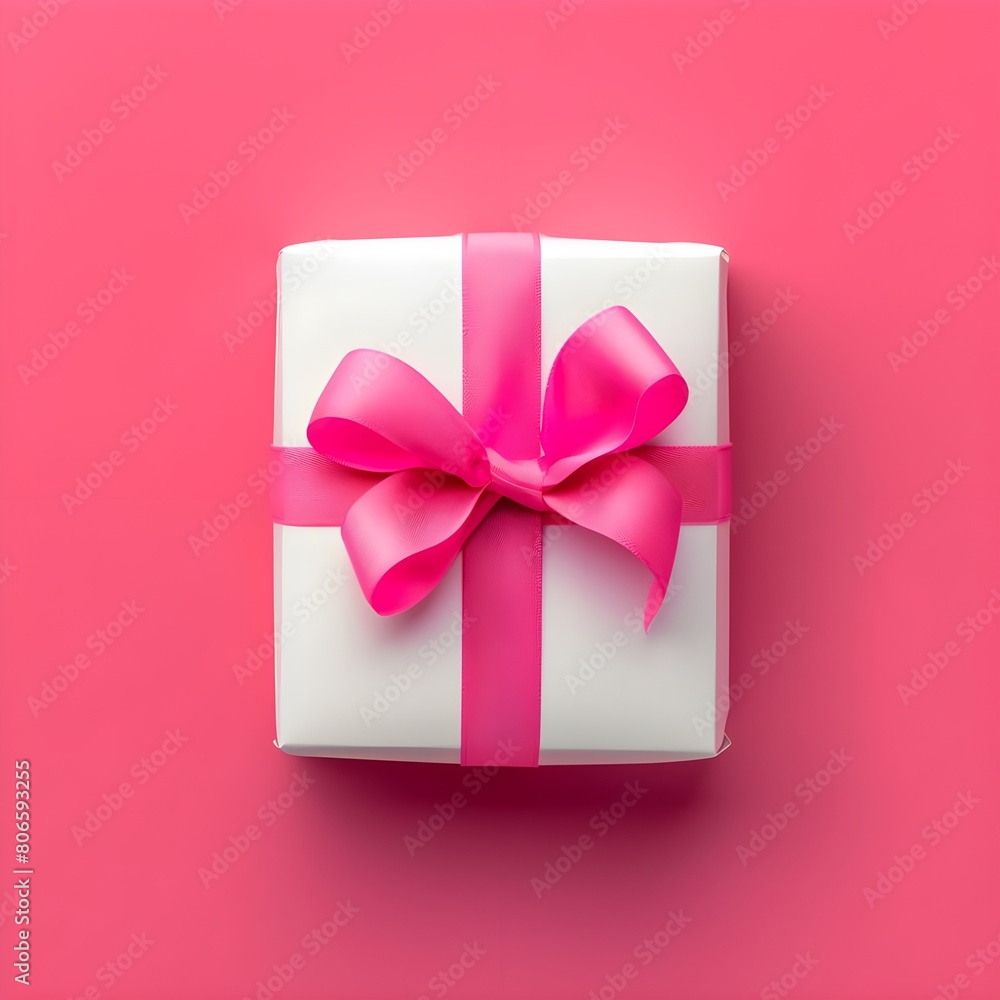 white gift box with a pink ribbon and bow, placed against a vibrant pink background white gift box with a pink ribbon and bow, placed against a vibrant pink background