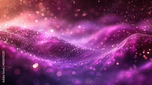 Abstract glowing particles wave background Purple and pink colors