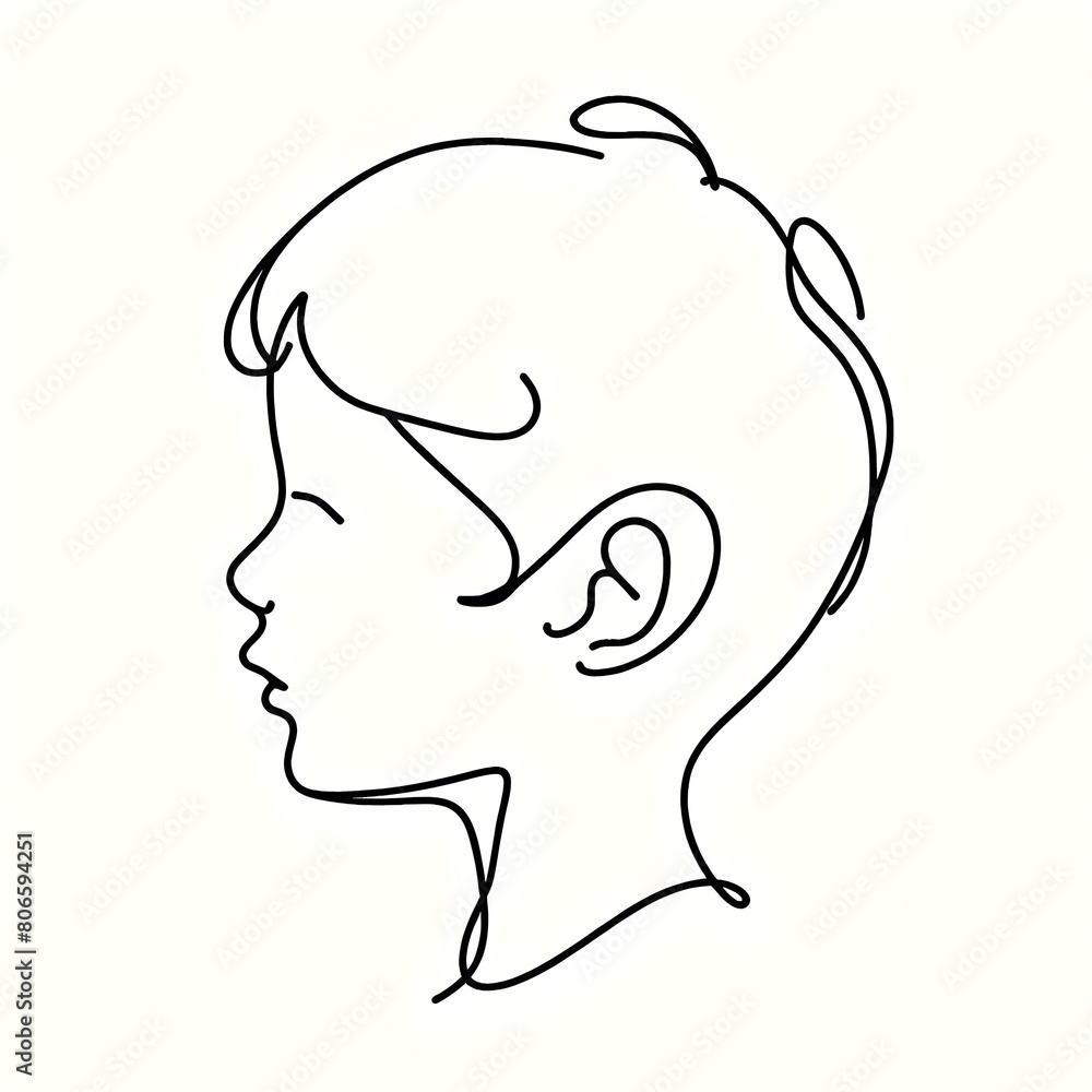 Minimalistic Boy Drawing: Single Black Line on White Background
