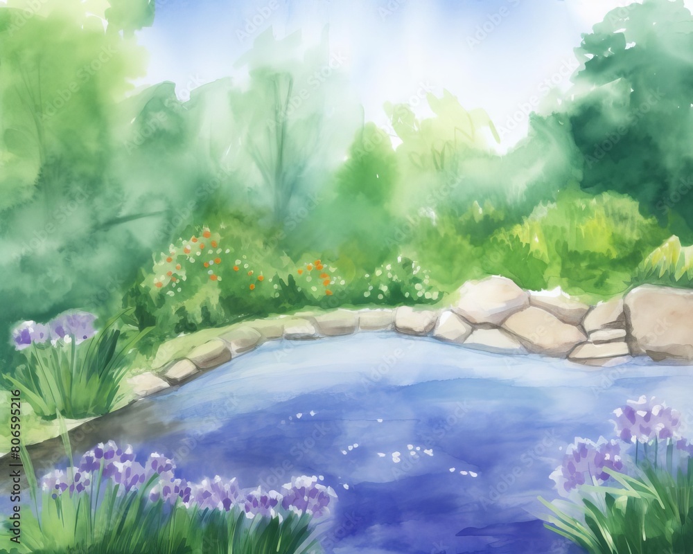 water garden, relaxing by a water garden in an arboretum