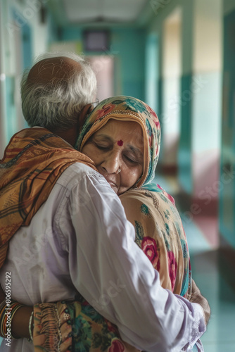 thankful indian patient friendly hugs to indian woman doctor © Niks Ads