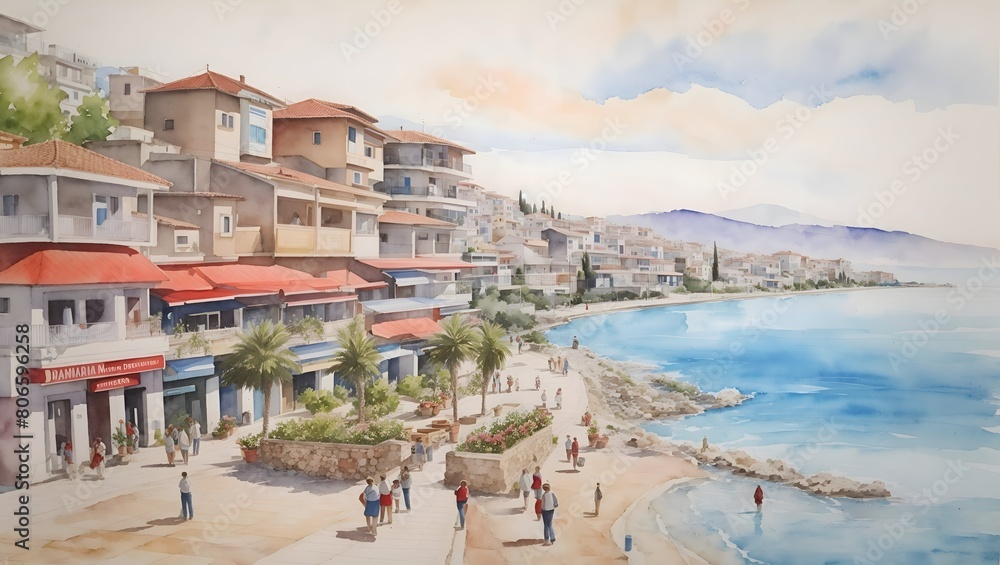 Durres Albania Country Landscape Illustration Art