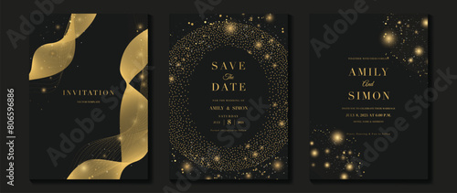 Elegant invitation card design vector. Luxury wedding firework, glitter spot texture on dark background. Design illustration for cover, poster, wallpaper, gala, VIP card, happy new year.