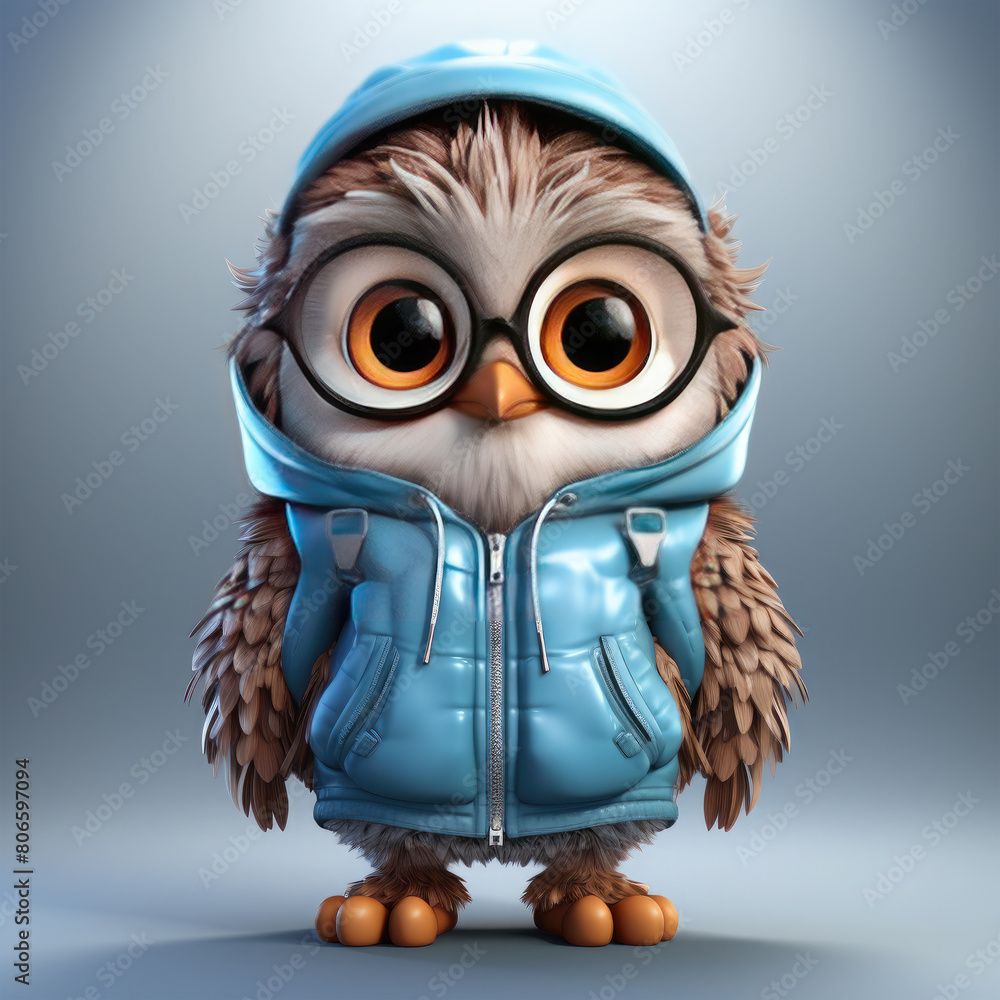 Obraz premium Watercolor Frosty owl, clipart Illustration, Generative Ai