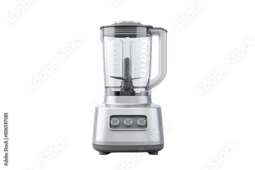 A Glistening Symphony  Silver Blender on White Table on White or PNG Transparent Background.