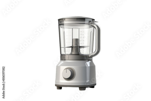 The Gleaming Symphony  Silver Blender on White Table on White or PNG Transparent Background.