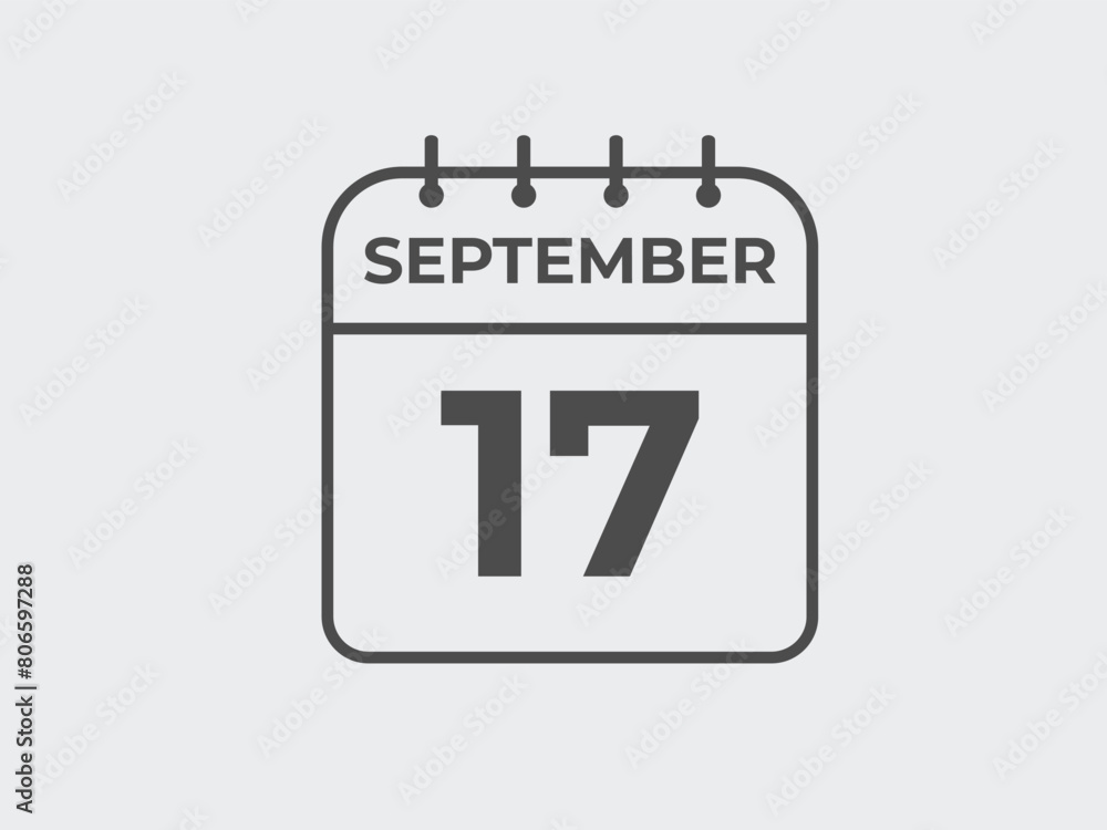 September 17 calendar reminder. 17 September daily calendar icon template. Calendar 17 September icon Design template. Vector illustration
September 17 calendar reminder. 17 September daily calendar icon template. Calendar 17 September icon Design template. Vector illustration