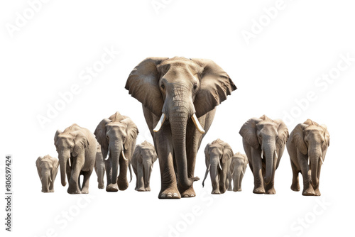 Majestic Elephants in Unity on White or PNG Transparent Background.