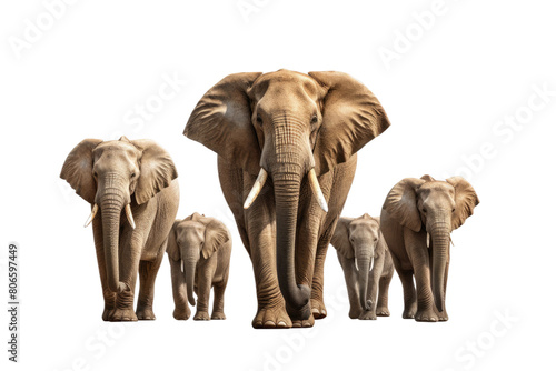 Majestic Elephants Roaming the Blank Canvas on White or PNG Transparent Background.